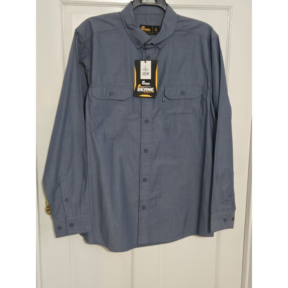 Berne Workwear button up t shirt blue long sleeve Mens sz Large Tall‎ NWT